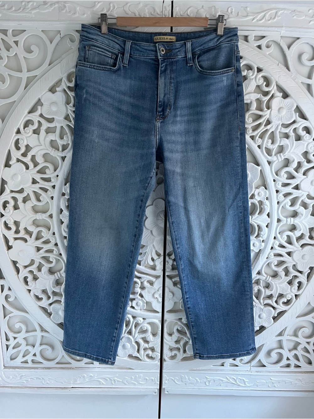 Guess Los Angeles Straight Leg Jeans Womens 30 Medium Wash Stretch Denim